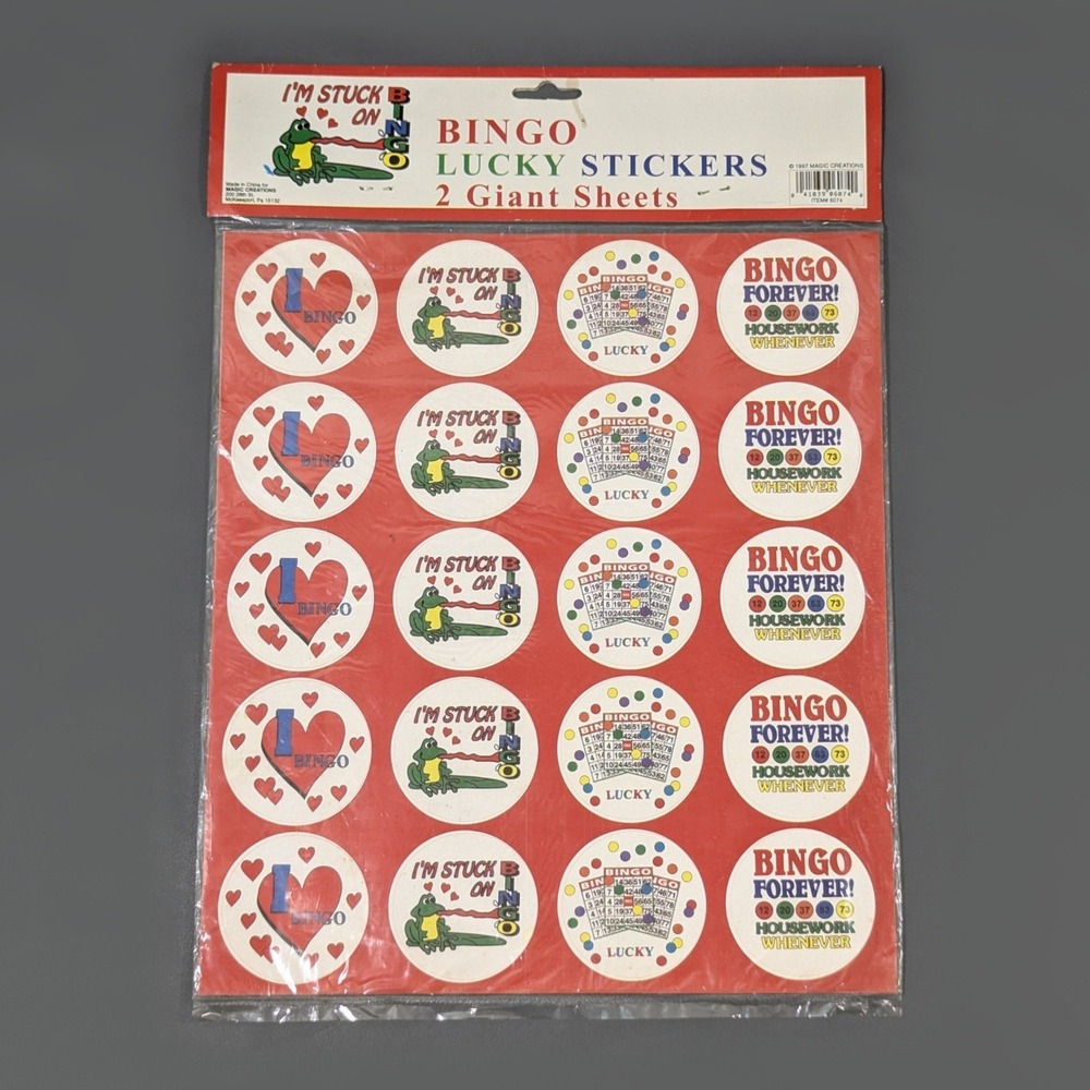 Vintage 1997 Magic Creations Bingo Lucky Stickers 2 Giant Sheets